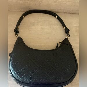 T-Monogram Embossed Crescent Shoulder Bag, Tory Burch
